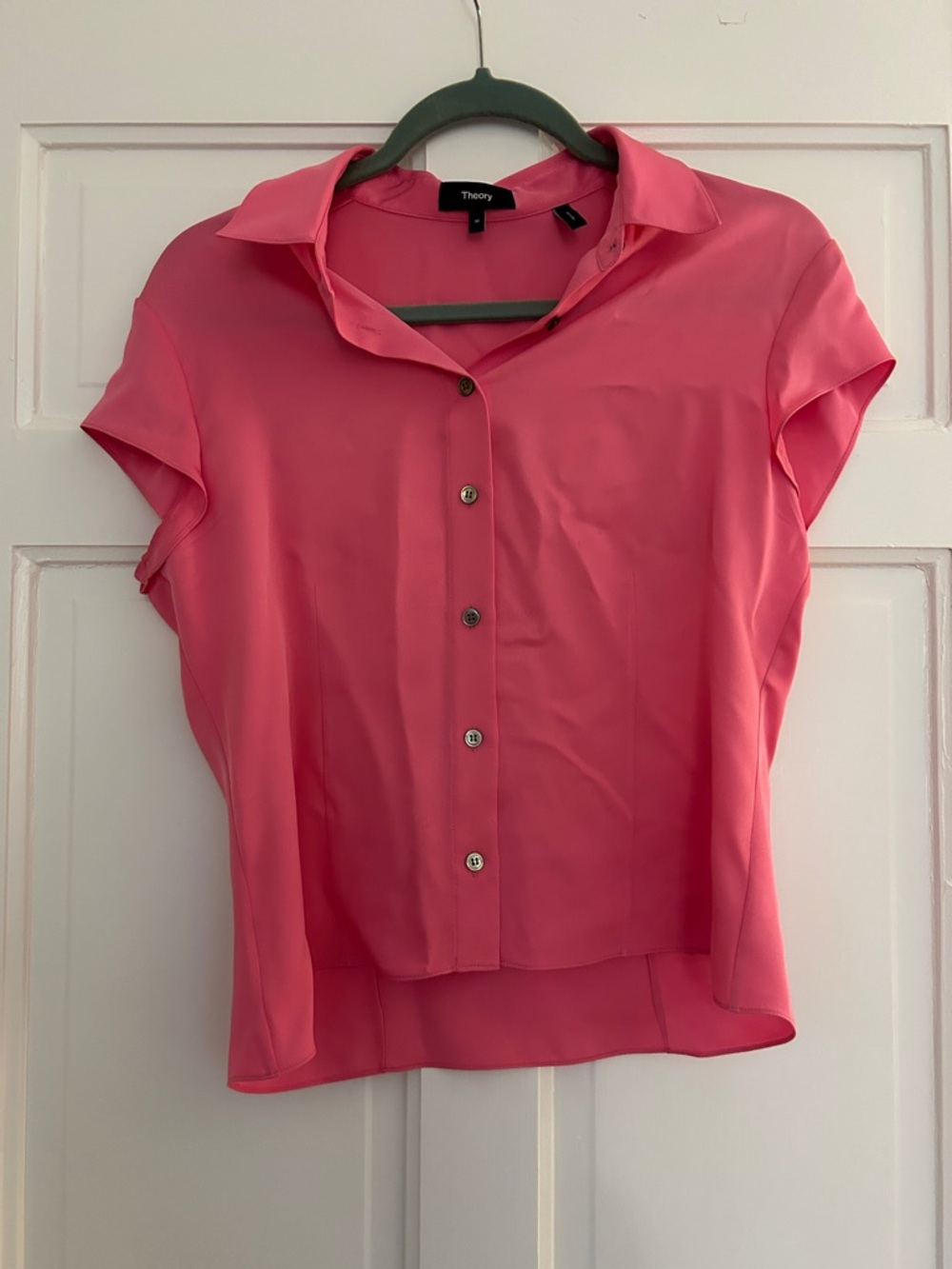 Theory Coral Pink Short-Sleeve Button-Down Shirt